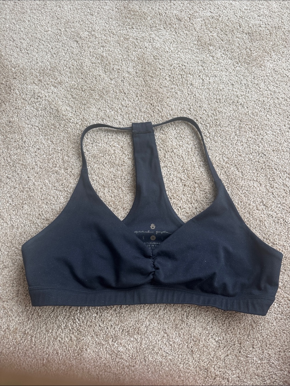 Spiritual Gangster Black Racerback Sports Bralette with Center Gather